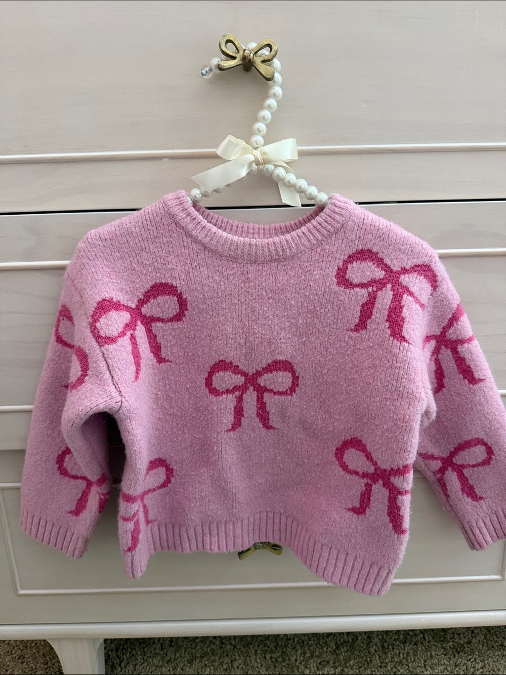 Zara Pink Bow-Pattern Kids Sweater
